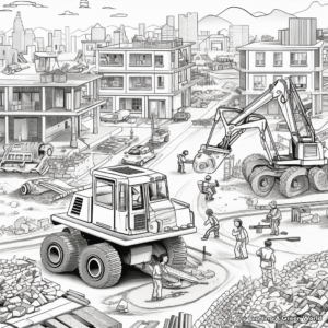 Busy Construction Site Coloring Pages 1