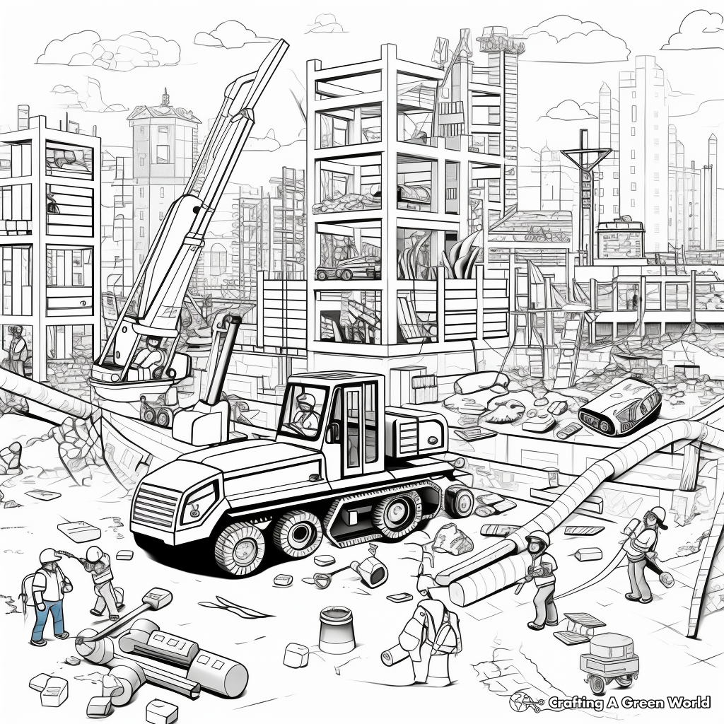 Busy Construction Site Coloring Pages 2