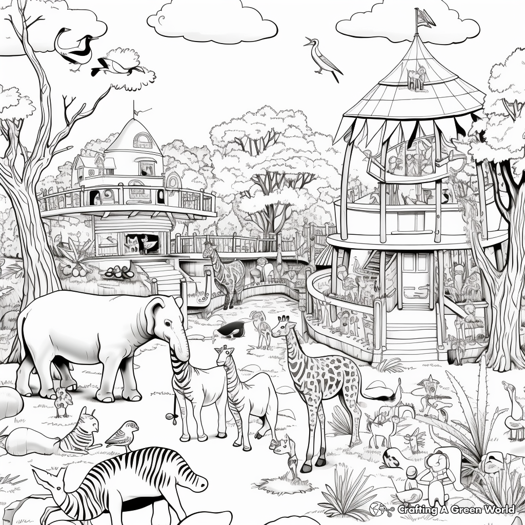 Busy Day at the Zoo: Zoo Scene Coloring Pages 3