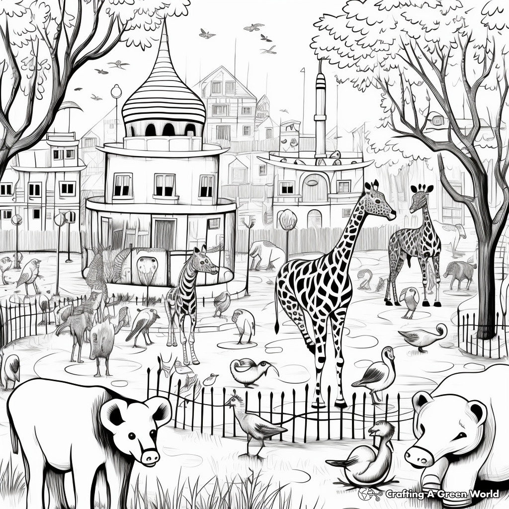 Busy Day at the Zoo: Zoo Scene Coloring Pages 4