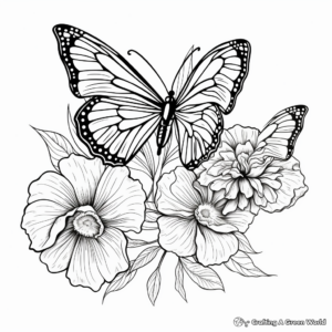Butterflies and Summer Flowers Coloring Pages 1