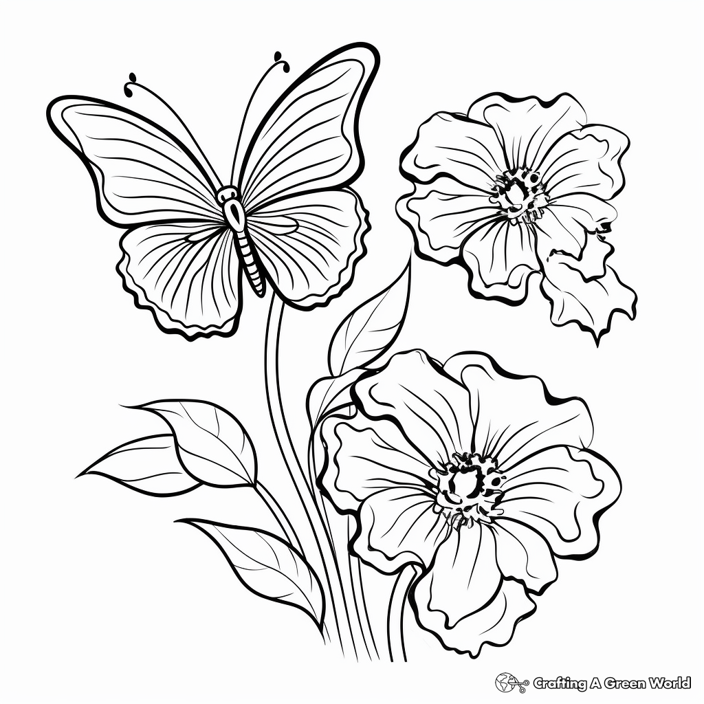 Butterflies and Summer Flowers Coloring Pages 2