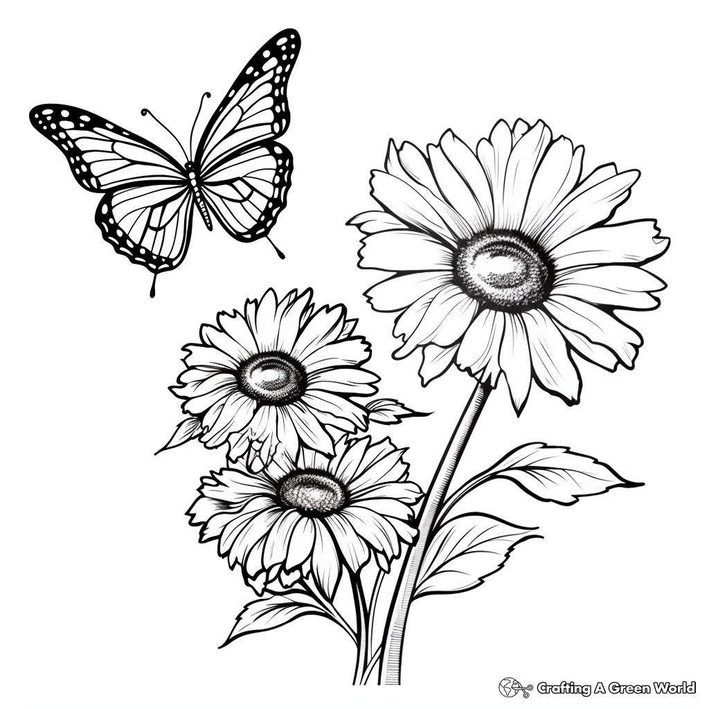 Butterflies and Summer Flowers Coloring Pages 3