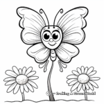 Butterfly on a Daisy Field Coloring Page for Kids 3