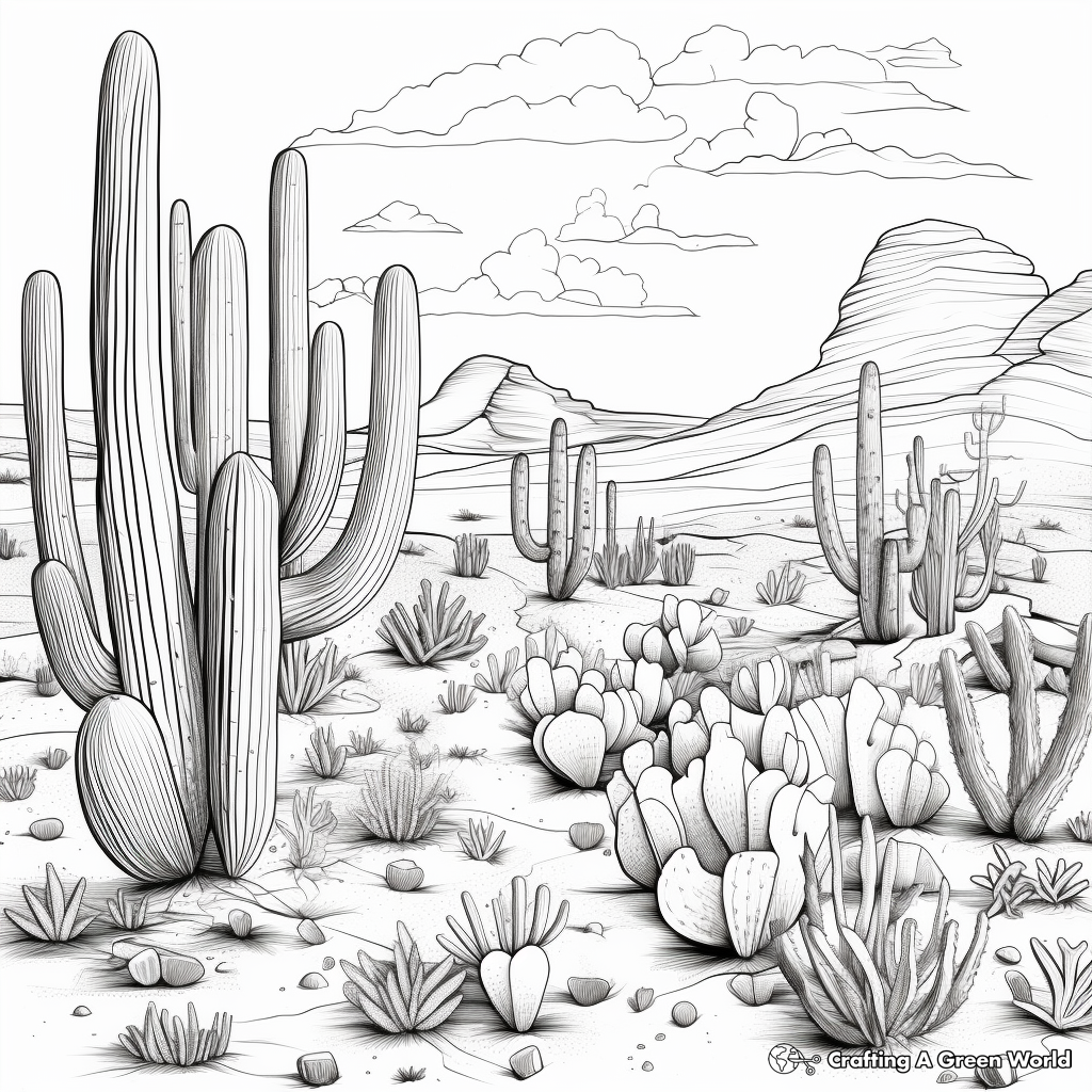 Cacti Galore: Sonoran Desert Coloring Pages 1