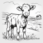 Calf in the Pasture: Country Scene Coloring Pages 1