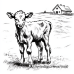 Calf in the Pasture: Country Scene Coloring Pages 2
