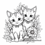 Calico Cats and Carnation Flower Coloring Pages for Adults 2