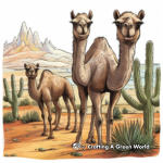 Camels and Cactus: Desert Scene Coloring Pages 2