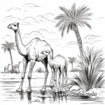 Camels Grazing Coloring Pages: Oasis Scene 2