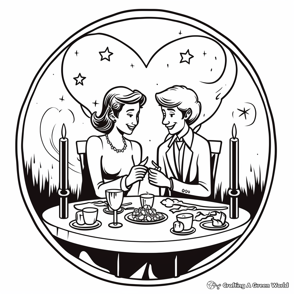 Candlelight Dinner Scene Valentine Coloring Pages 1