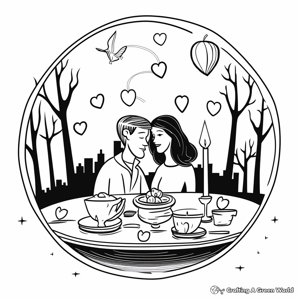 Candlelight Dinner Scene Valentine Coloring Pages 2