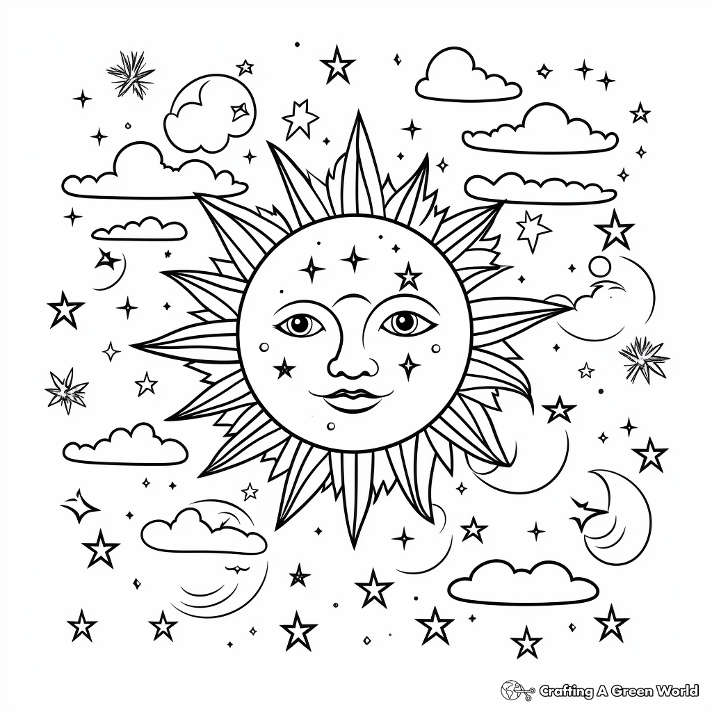 Sun Moon And Stars Coloring Pages Free Printable 