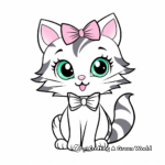 Cartoon-styled Cat with Bow Coloring Pages for Kids 2