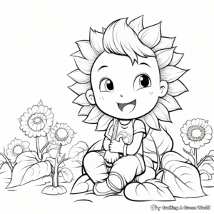 Cartoon Sunflower Garden Coloring Pages 1