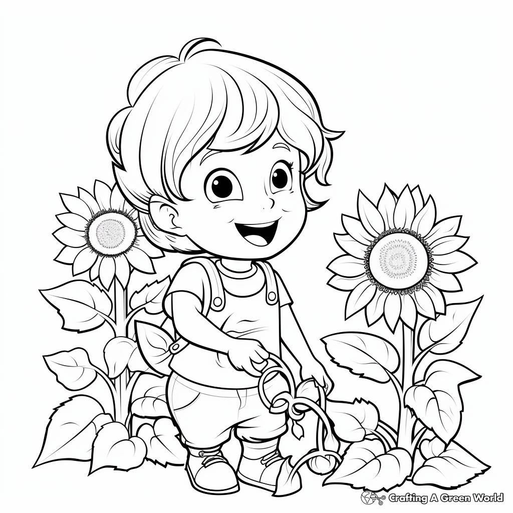Cartoon Sunflower Garden Coloring Pages 2