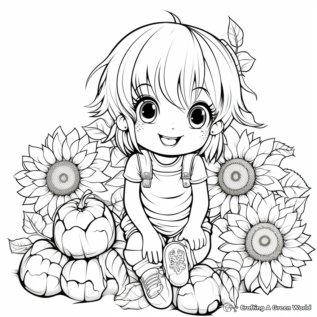 Cartoon Sunflower Garden Coloring Pages 3