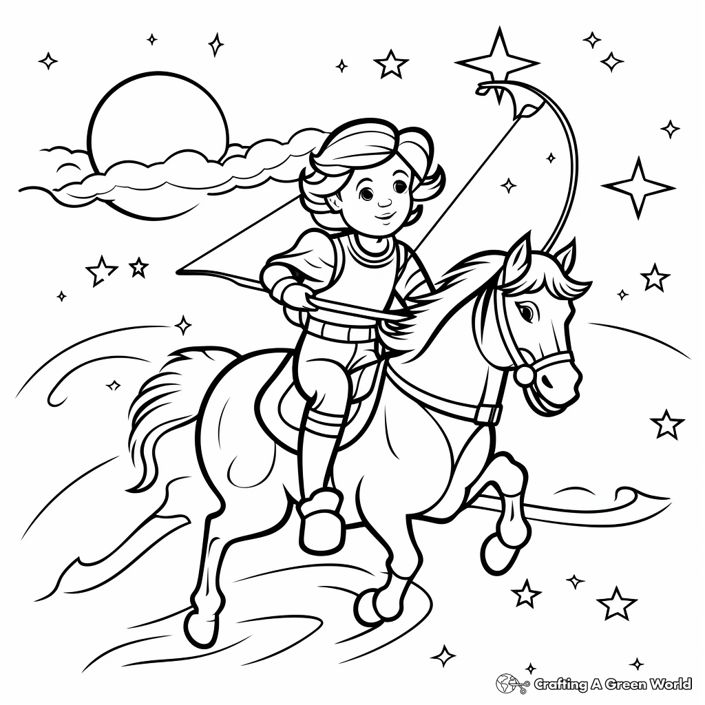 Celestial Sagittarius Coloring Pages with Planets and Stars 1