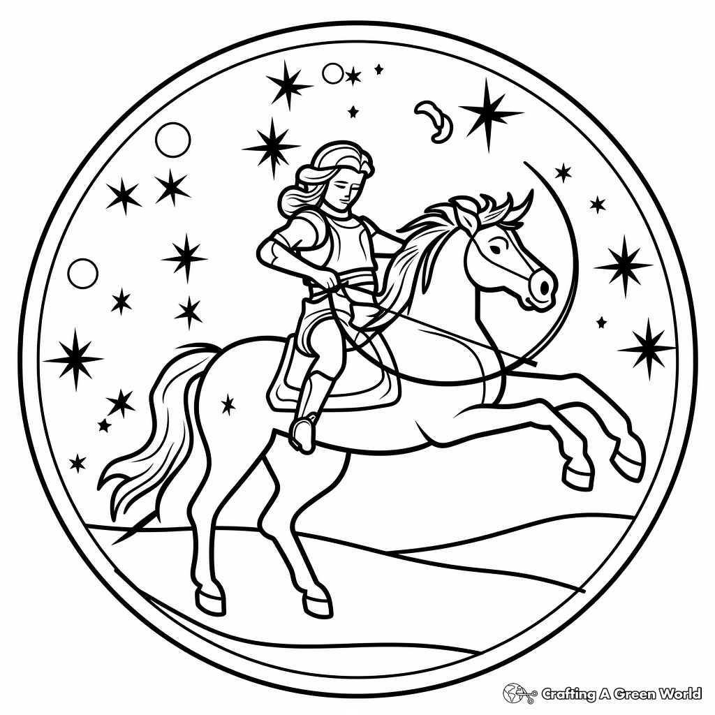 Celestial Sagittarius Coloring Pages with Planets and Stars 4