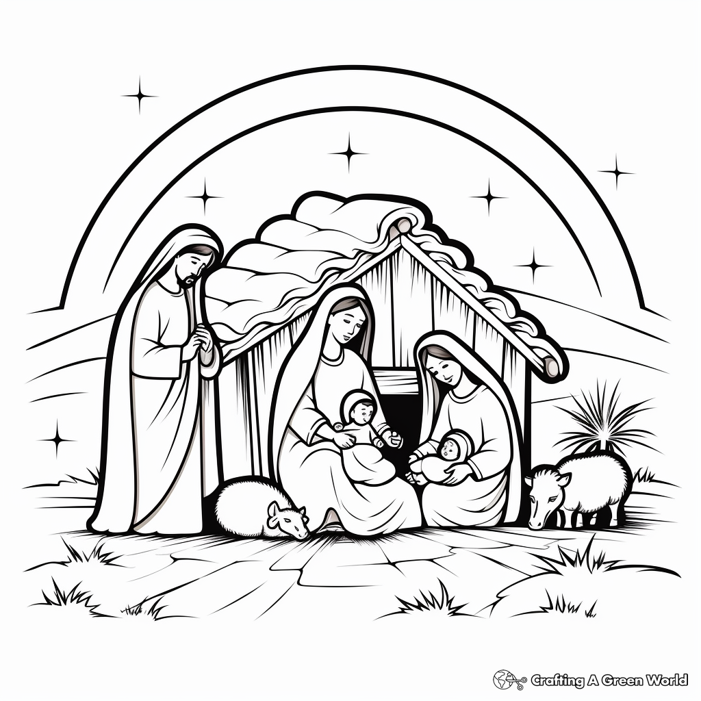 Charming Nativity Scene Coloring Pages 2