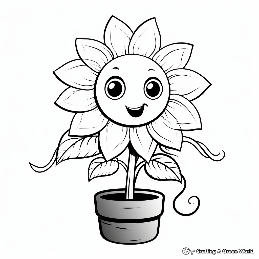 Cheerful Cartoon Sunflower Coloring Pages 1