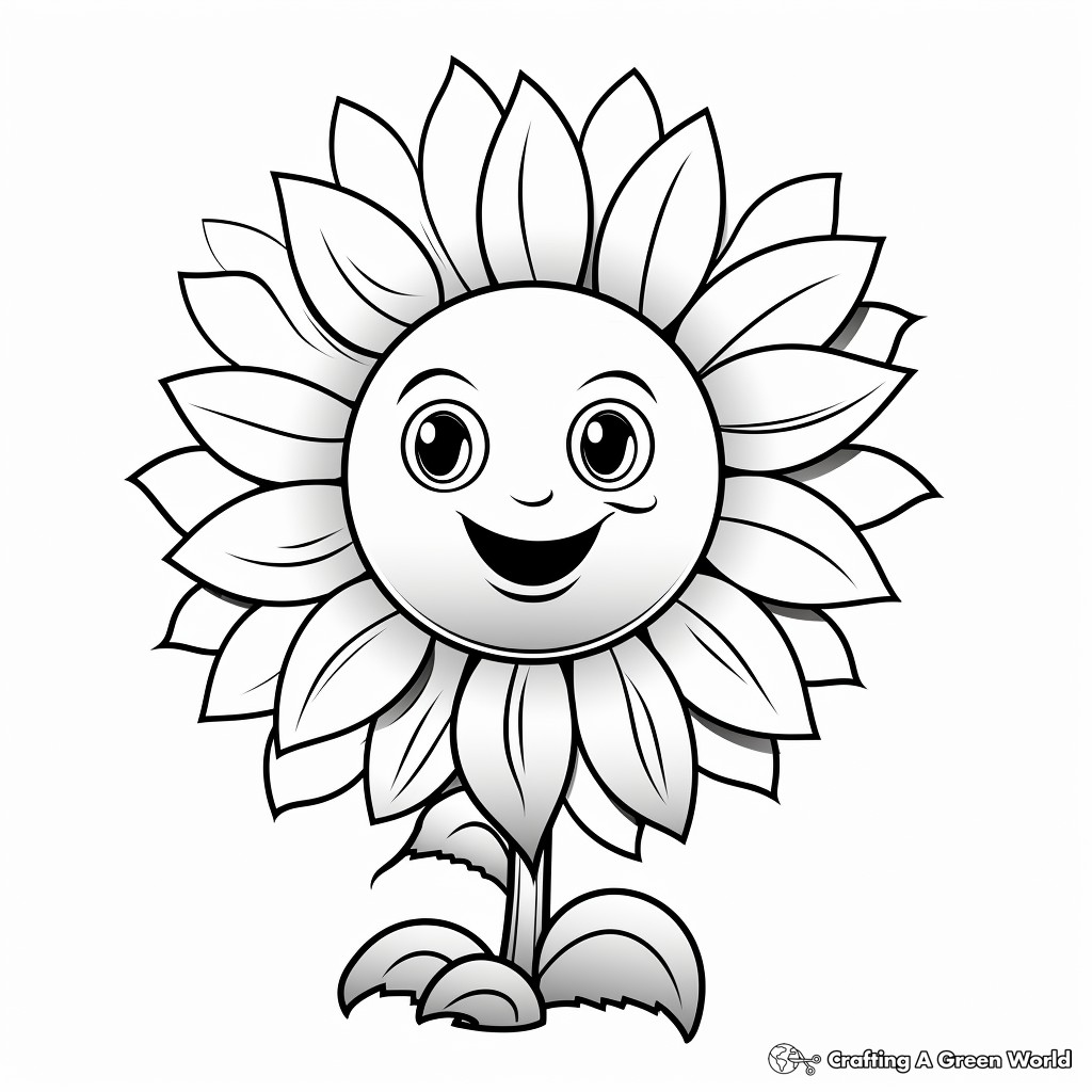 Cheerful Cartoon Sunflower Coloring Pages 2