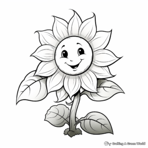 Cheerful Cartoon Sunflower Coloring Pages 3