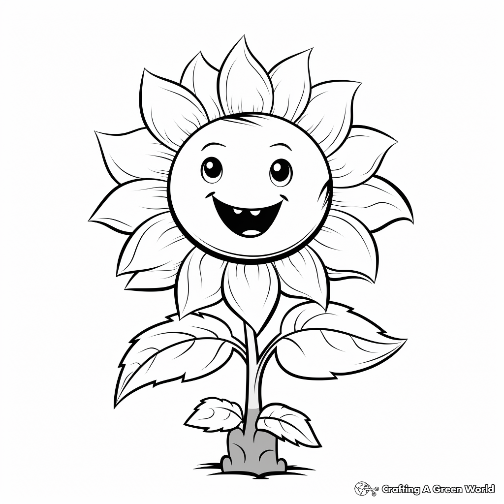 Cheerful Cartoon Sunflower Coloring Pages 4