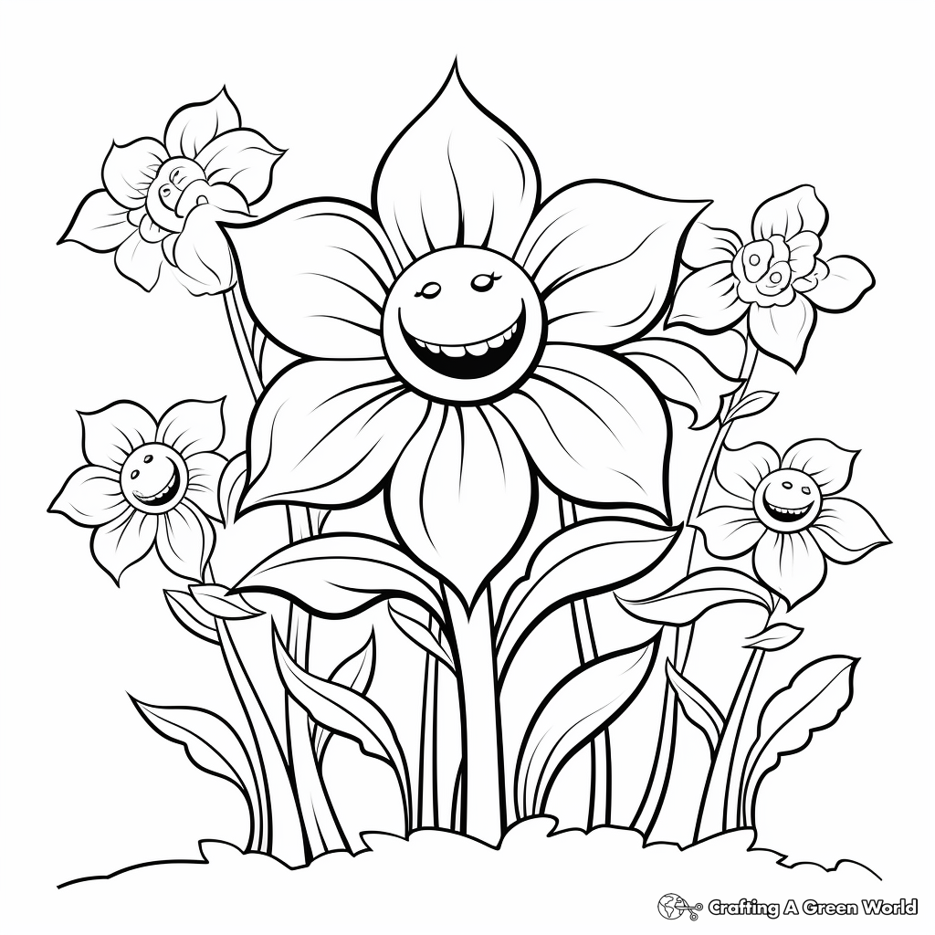 Cheerful Daffodils Spring Coloring Pages 4