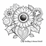 Cheerful Sunflower and Heart Coloring Pages 1