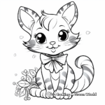 Cheerful Tabby Cat Wearing Bow Coloring Pages 1