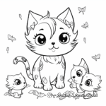 Chibi Cat with Birds Coloring Pages 2