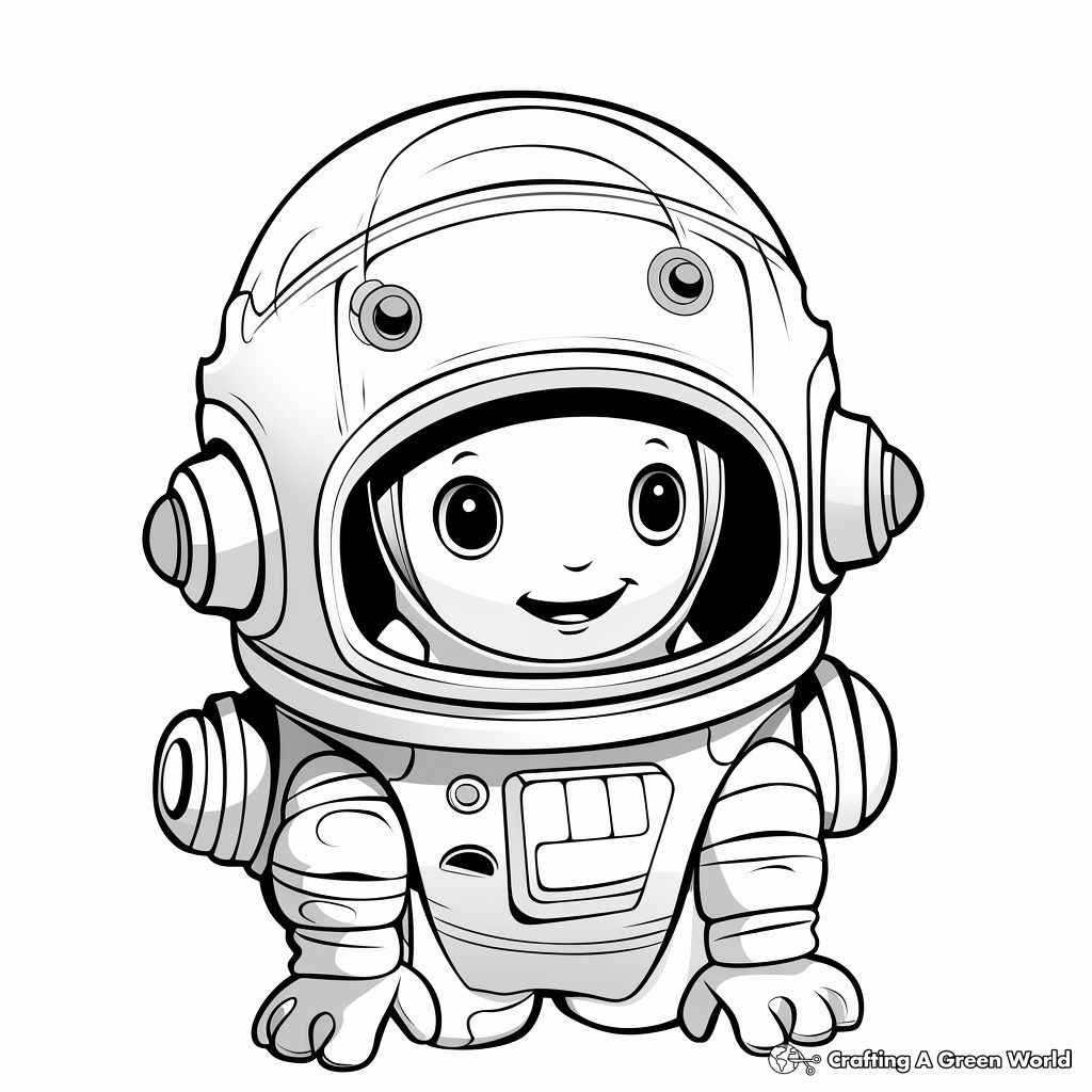 Child-Friendly Cartoon Astronaut Helmet Coloring Pages 1