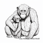 Chimpanzee Mother and Baby Bonding Coloring Pages 1