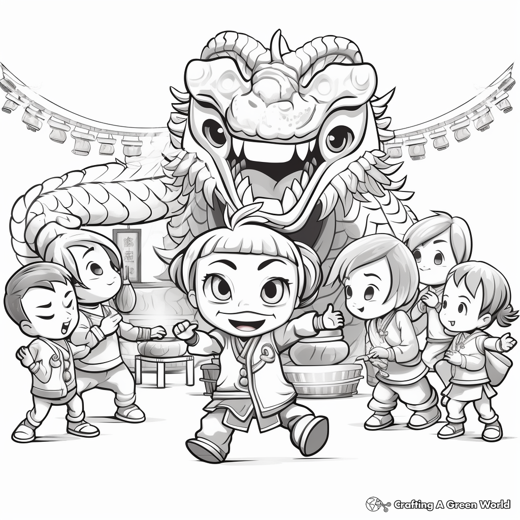 Chinese Dragon Dance Coloring Pages 1