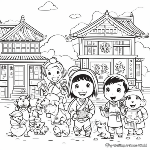 Chinese New Year Celebrations in Traditional Villages Coloring Pages 3
