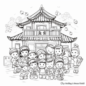 Chinese New Year Celebrations in Traditional Villages Coloring Pages 4