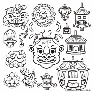 Chinese New Year Symbols and Decorations Coloring Pages 1