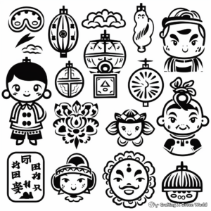 Chinese New Year Symbols and Decorations Coloring Pages 2