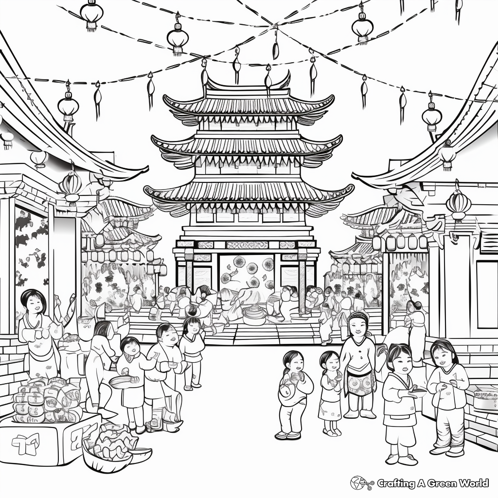 Chinese New Year Temple Fair 2023 Coloring Pages 3