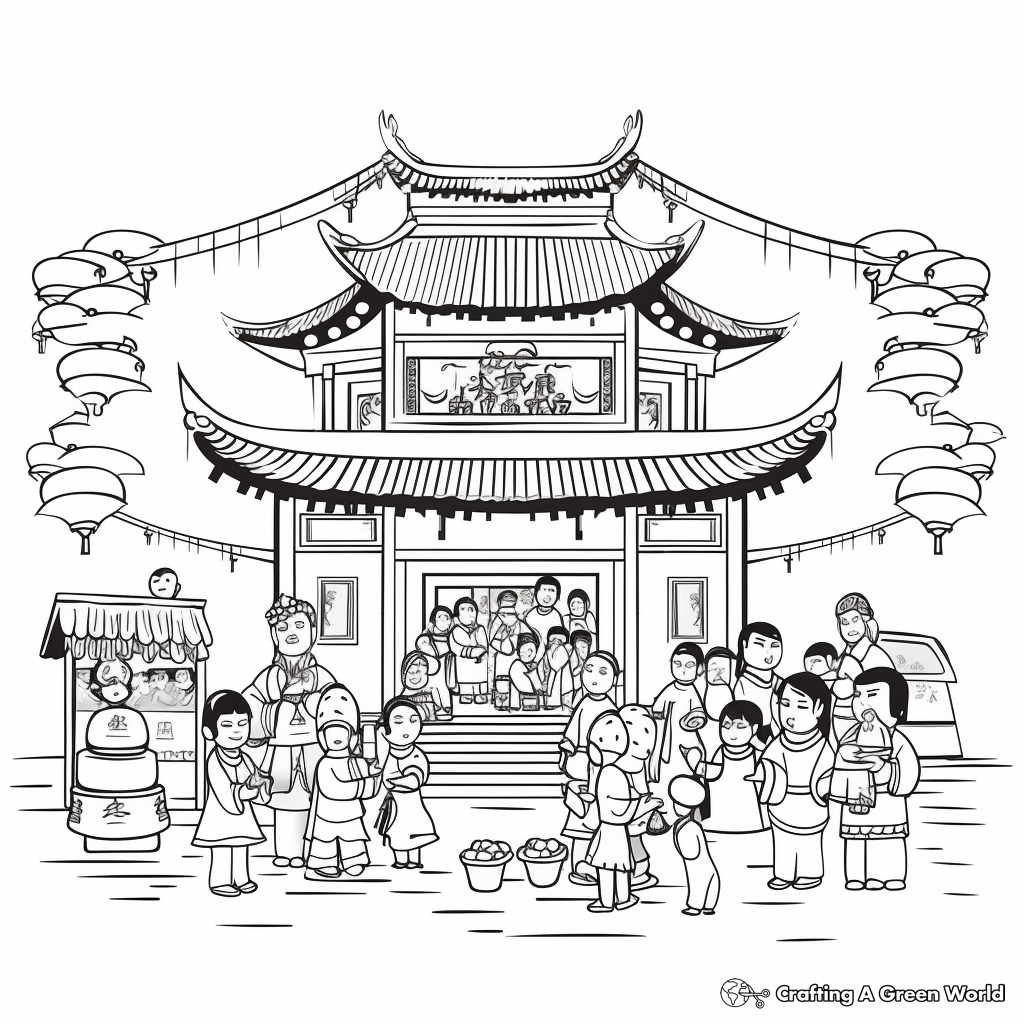 Chinese New Year Temple Fair 2023 Coloring Pages 4