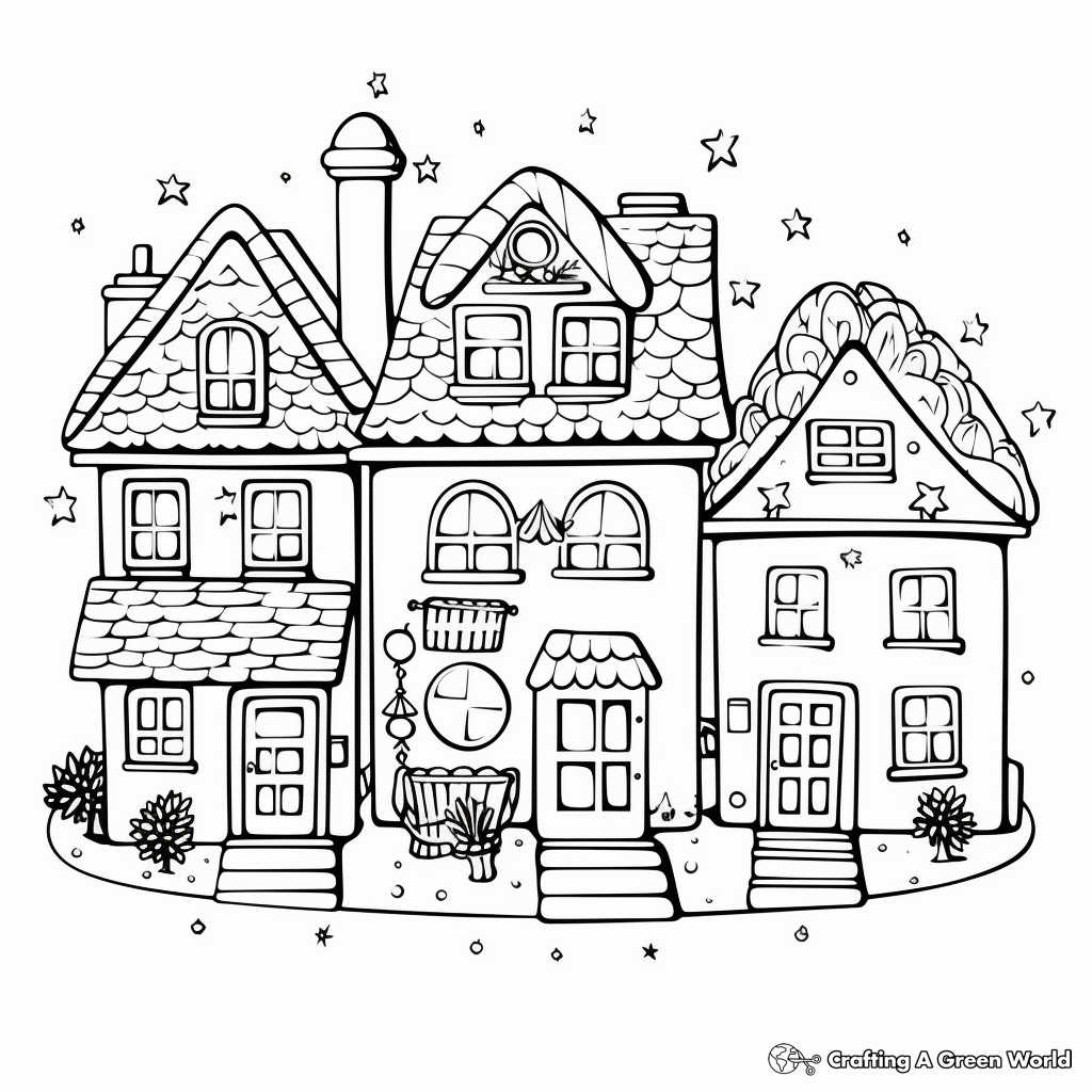 Christmas Lights on Houses Coloring Pages 1