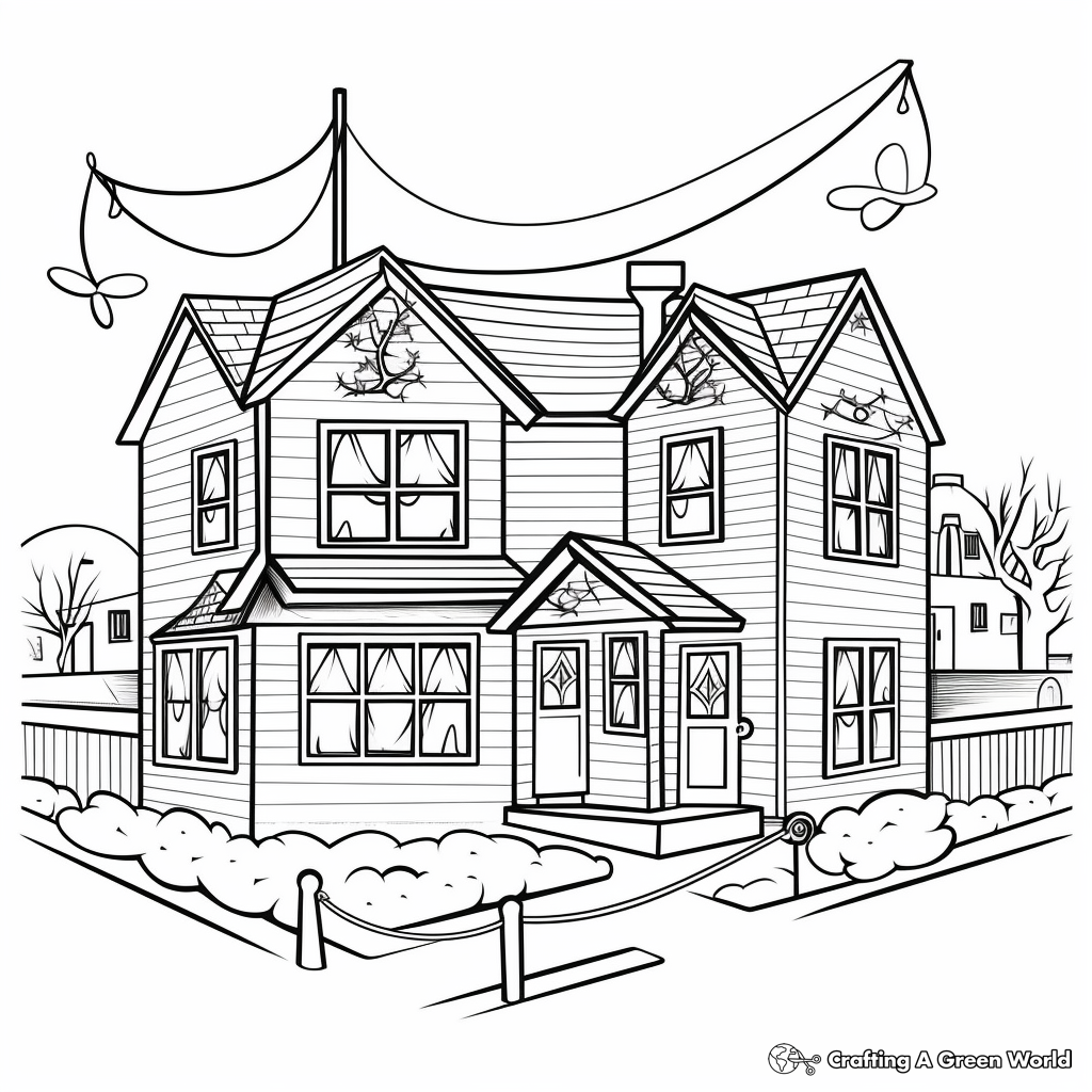 Christmas Lights on Houses Coloring Pages 2