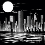 City Skyline at Night Shadow Coloring Pages 3
