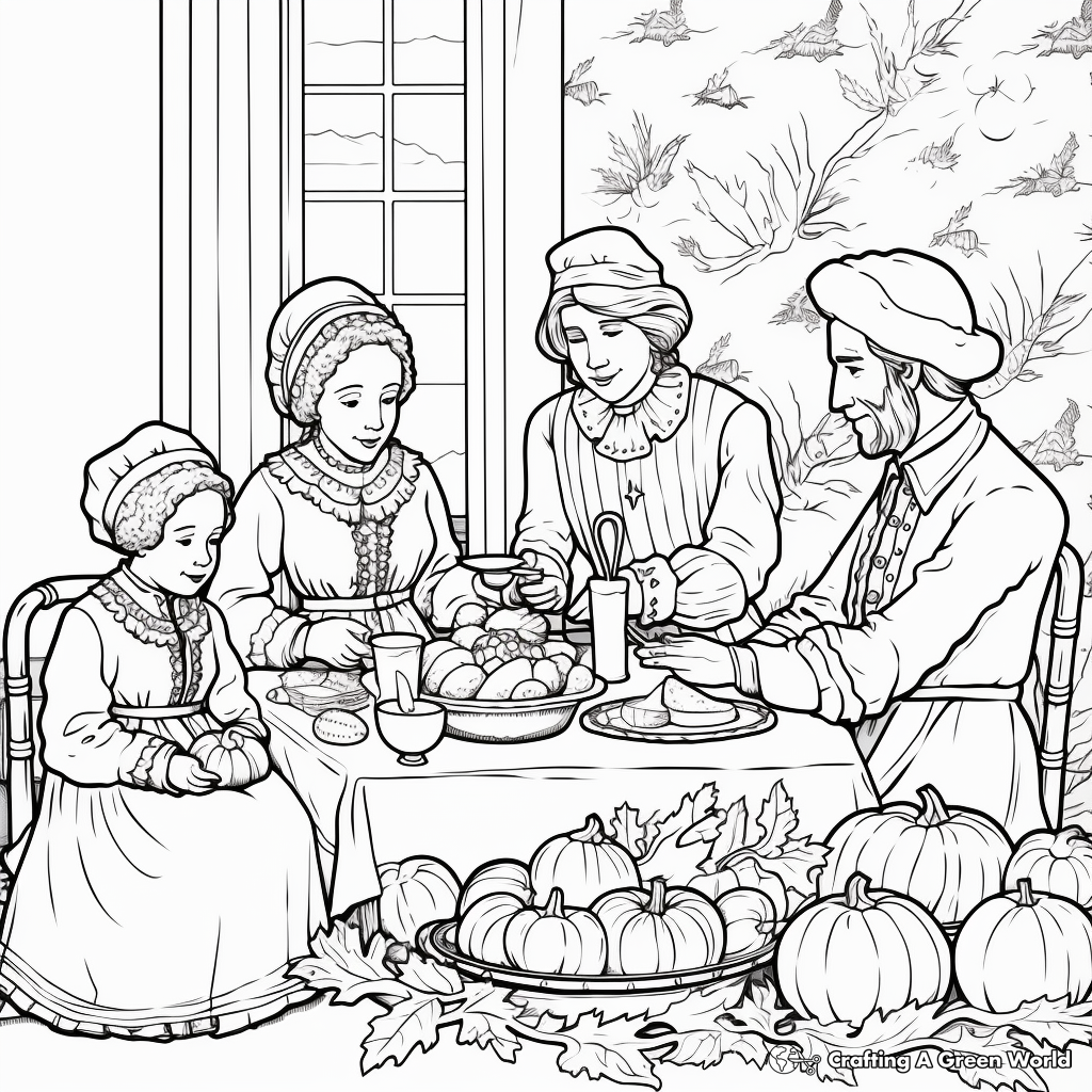 Colonial Thanksgiving Theme Coloring Pages 1