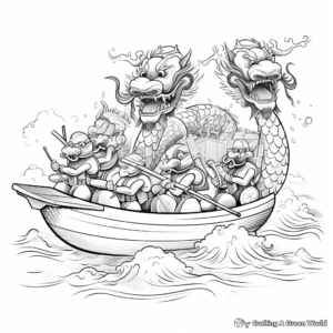 Color the Dragon Boat Race: Chinese New Year Coloring Pages 3
