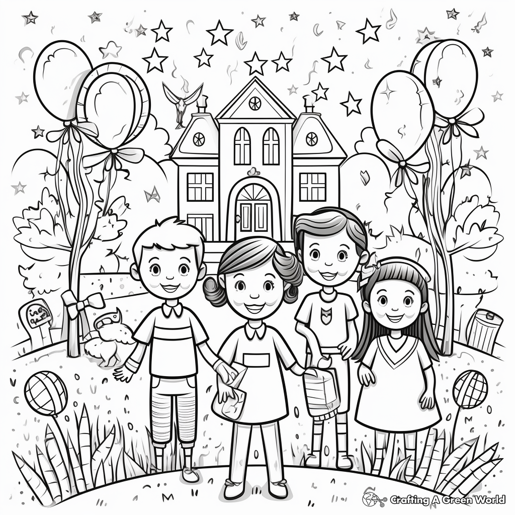 Colorful 100 Days of School Party Coloring Pages 2