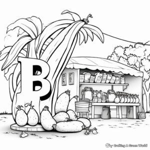 Colorful 'B is for Banana' Fruit Stand Coloring Pages 2
