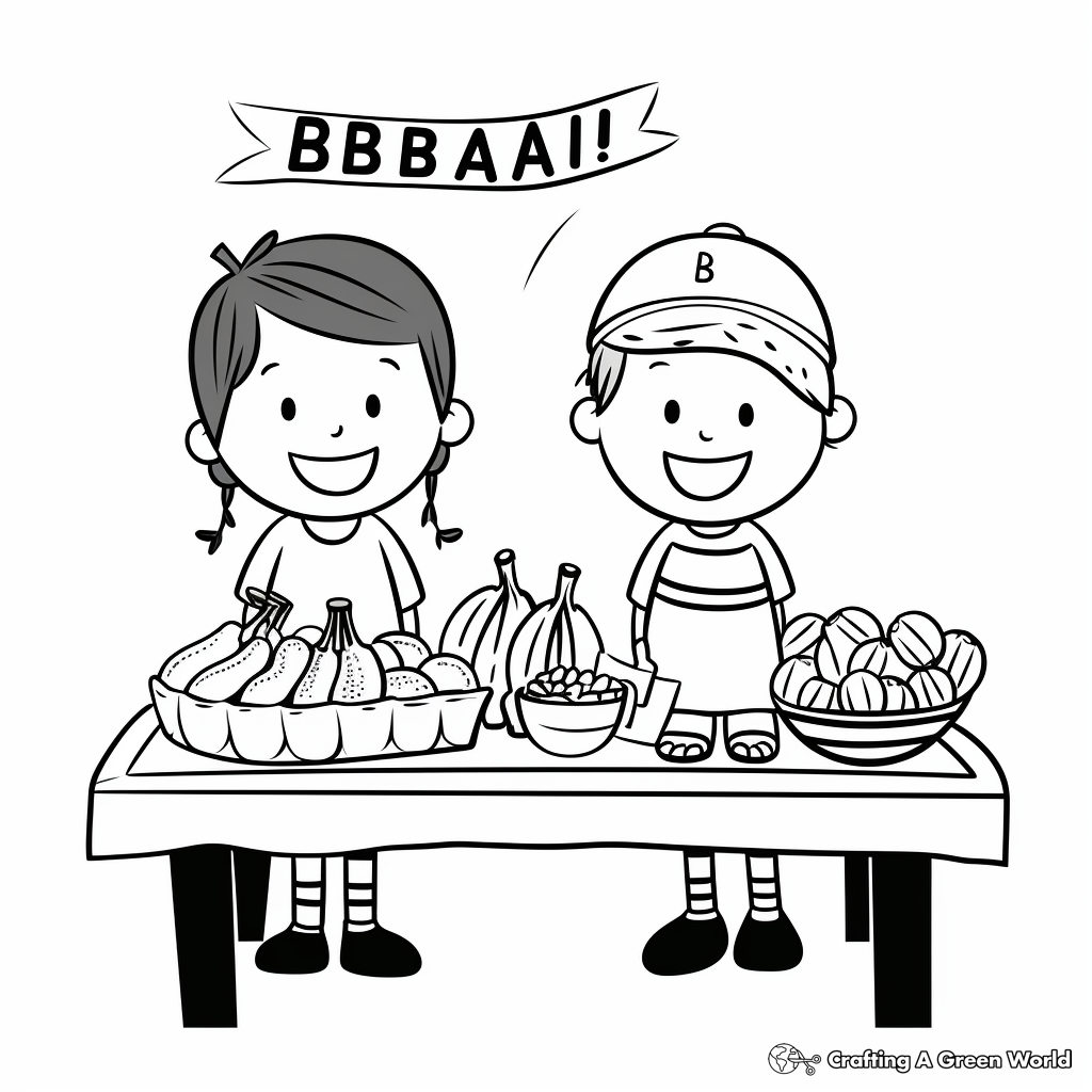 Colorful 'B is for Banana' Fruit Stand Coloring Pages 3