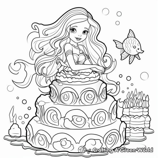 Mermaid Cake Coloring Pages - Free &amp; Printable!